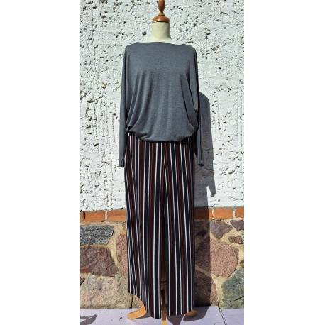 Shirt Heike - grau + Hose - Streifen