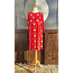 Kleid - Falte - rot/ blau geblümt