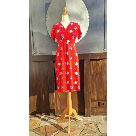 Kleid - C.C. - rot/ blau geblümt