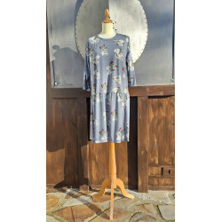 Kleid - Rüsche - grau geblümt