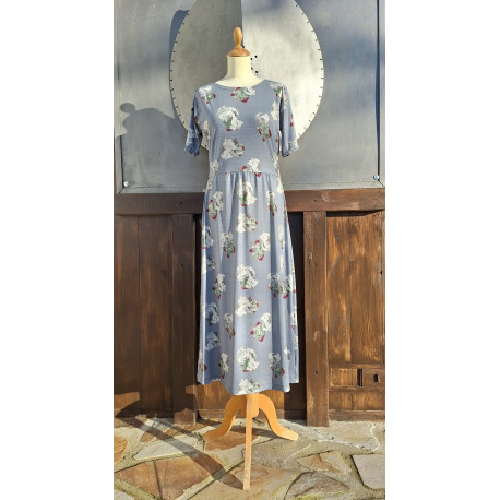 Kleid - midi - Dolo - grau geblümt