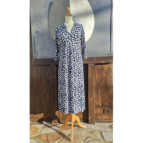 Kleid - midi - C.C. - blau/ weiß