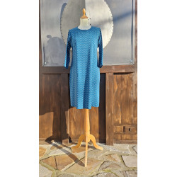 Kleid - A-Linie - petrol/ weiß gepunktet