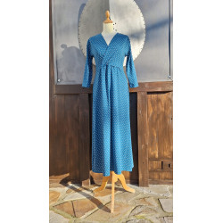 Kleid - midi - C.C. - petrol/ weiß gepunktet