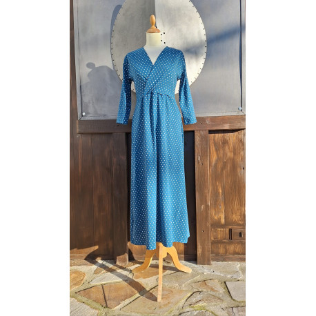Kleid - midi - C.C. - petrol/ weiß gepunktet