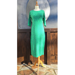 Kleid - midi - Raglan - grün mit Vögeln