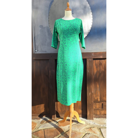 Kleid - midi - Raglan - grün mit Vögeln